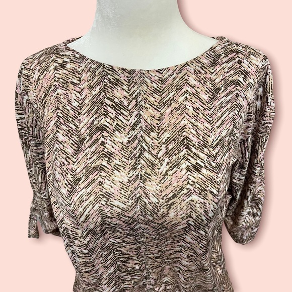ELLEN TRACY|Boat Neck Herringbone print 3/4 sleeve midi dress w/ruch/tie sleeves - Picture 2 of 14